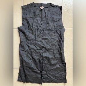 Mikado Vtg Women’s Large Black Linen V-Neck Sleeveless Button Up Vest Shirt